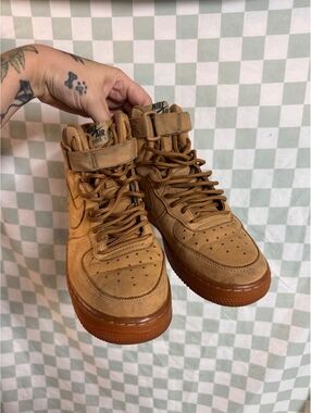 Nike Air Force 1 High Top Sneakers in Brown Suede